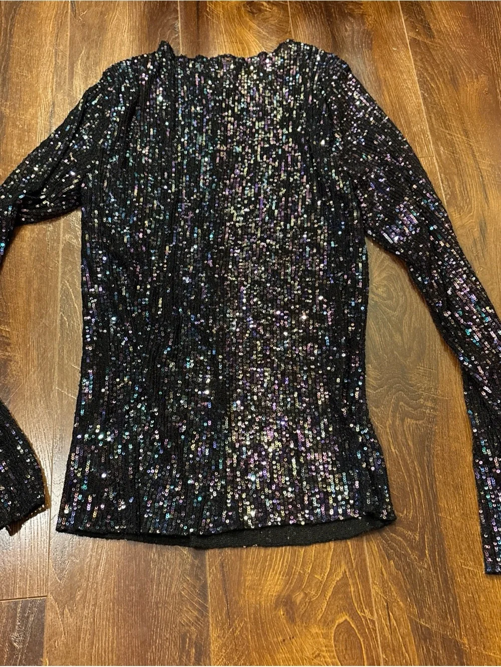Free People Intimately Gold Rush Long Sleeve Sequin Top Black Combo Size Large